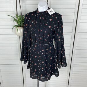 New Jack BB Dakota Black Flower of Love Mini Dress Roses‎ Bell Sleeve Size 4